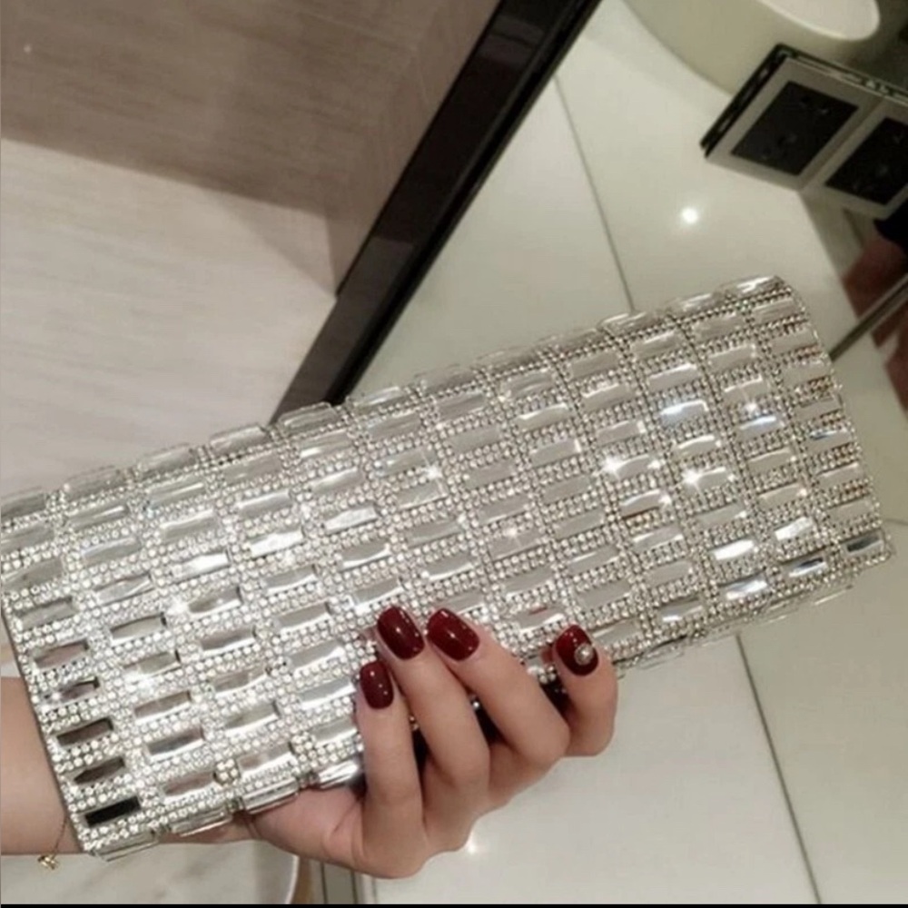 ALDO Clutch Purse Evening Bag Rhinestone Sparkle Bling, Silver